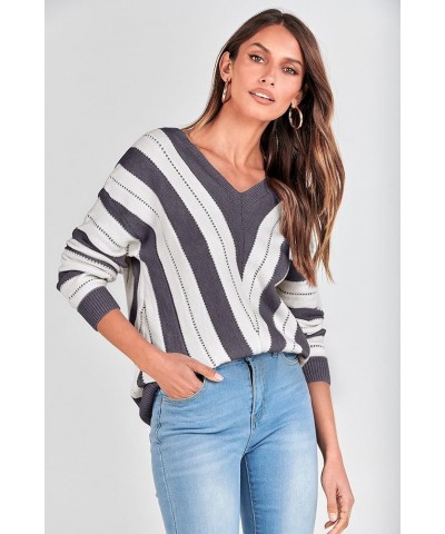 Women's Fashion Long Sleeve Striped Color Block Knitted Sweater Crew Neck Loose Pullover Jumper Tops Striped Dark Grey $18.86...