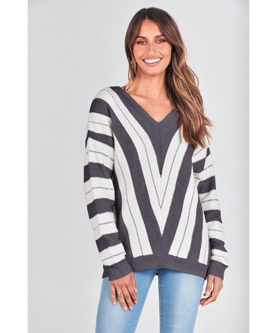 Women's Fashion Long Sleeve Striped Color Block Knitted Sweater Crew Neck Loose Pullover Jumper Tops Striped Dark Grey $18.86...