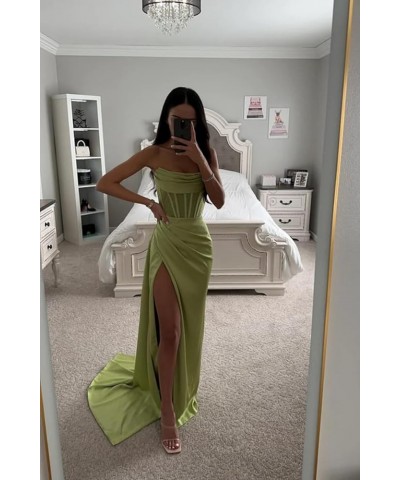 Women's Strapless Prom Dresses Long Satin Bridesmaid Dress with Slit Ruched Formal Evening Corset Gown Lilac $29.25 Dresses