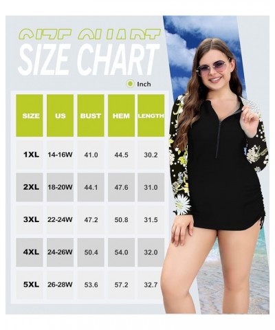 Womens Plus Size Rash Guard Long Sleeve Swim Shirts UPF 50+ Sun Protection Swimsuit Top with Zipper Black Floral $11.75 Swims...