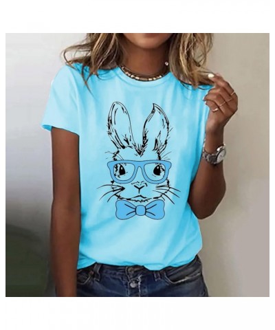 Women's Easter Day Summer Short Sleeve Floral Print Bunny Lily Blouses Fashion 2023 2024 Oversized T Shirts Graphic C_sky Blu...