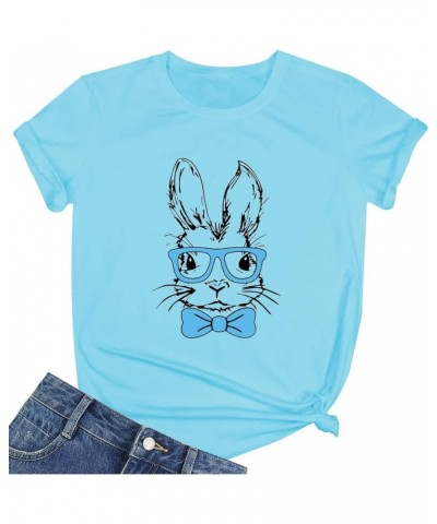 Women's Easter Day Summer Short Sleeve Floral Print Bunny Lily Blouses Fashion 2023 2024 Oversized T Shirts Graphic C_sky Blu...