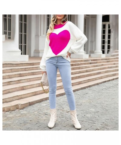 Women's Cute Pullover Sweaters Trendy Aesthetic Heart Cream Soft Knitted Long Sleeve Crewneck Jumper Cozy Tops Rose Red Huge ...