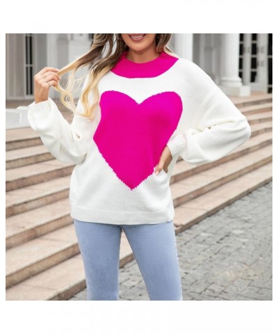 Women's Cute Pullover Sweaters Trendy Aesthetic Heart Cream Soft Knitted Long Sleeve Crewneck Jumper Cozy Tops Rose Red Huge ...