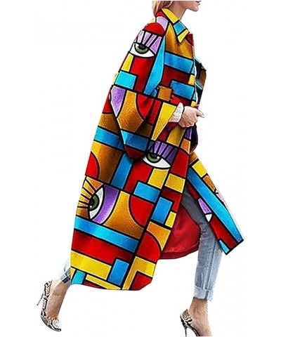 Fashion Women Printed Pocket Jacket Outerwear Cardigan Overcoat Long Trench Coat Multicolor 2 $23.77 Jackets