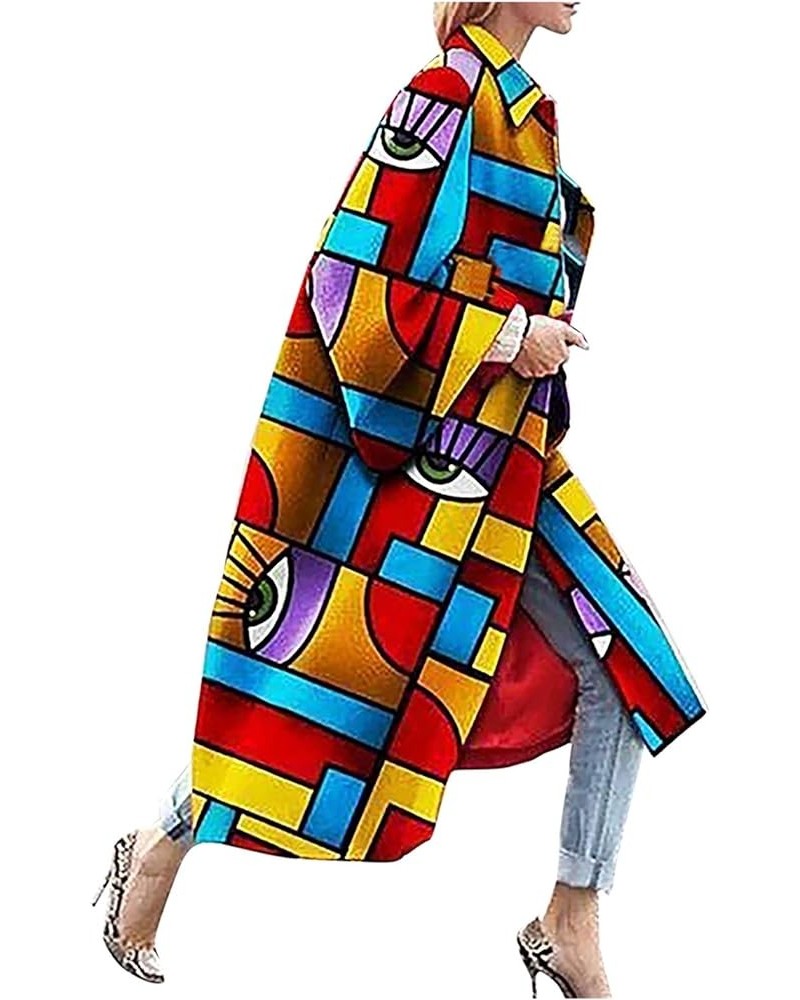 Fashion Women Printed Pocket Jacket Outerwear Cardigan Overcoat Long Trench Coat Multicolor 2 $23.77 Jackets