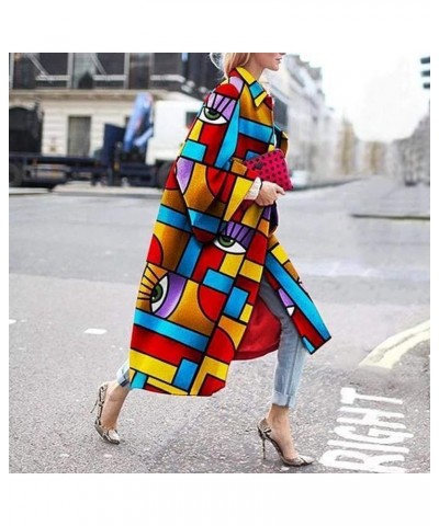 Fashion Women Printed Pocket Jacket Outerwear Cardigan Overcoat Long Trench Coat Multicolor 2 $23.77 Jackets