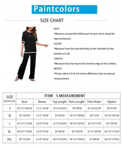 Women's 2 Piece Outfits Casual Pleated Short Sleeve Knit T-Shirt Tops Wide Leg Pants Lounge Sets Tracksuit Black_c38 $24.35 S...