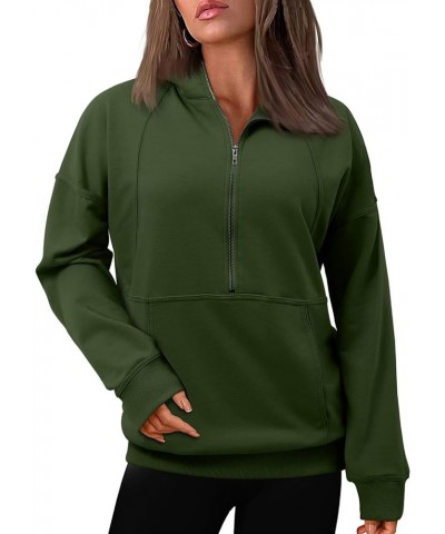 Half Zip up Sweatshirt Women Cute Hoodies Lapel Pullover Long Sleeve Trendy Warm Top D-olive Green $12.79 Hoodies & Sweatshirts