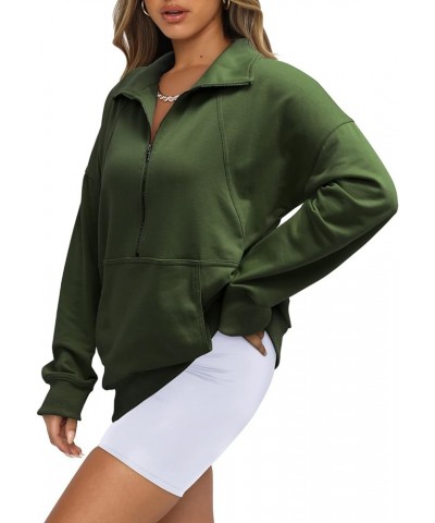 Half Zip up Sweatshirt Women Cute Hoodies Lapel Pullover Long Sleeve Trendy Warm Top D-olive Green $12.79 Hoodies & Sweatshirts