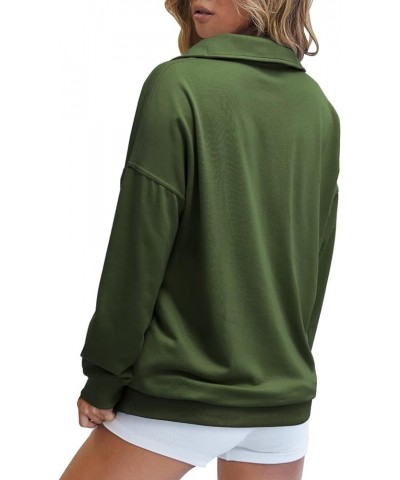 Half Zip up Sweatshirt Women Cute Hoodies Lapel Pullover Long Sleeve Trendy Warm Top D-olive Green $12.79 Hoodies & Sweatshirts