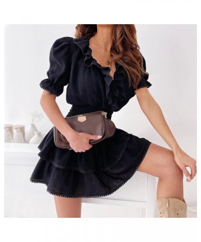 Women Sexy Lace Crochet Slim V-Neck Floral Spaghetti Strap Backless Sleeveless Sundress Mini Skater Dress F-black $9.66 Dresses