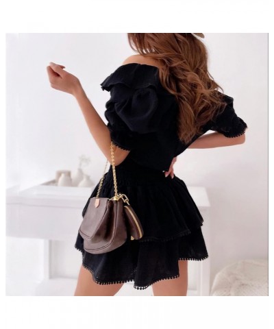 Women Sexy Lace Crochet Slim V-Neck Floral Spaghetti Strap Backless Sleeveless Sundress Mini Skater Dress F-black $9.66 Dresses