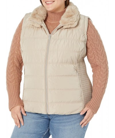 Women's Plus Quilted Vest with Fur Collar Latte $26.07 Vests