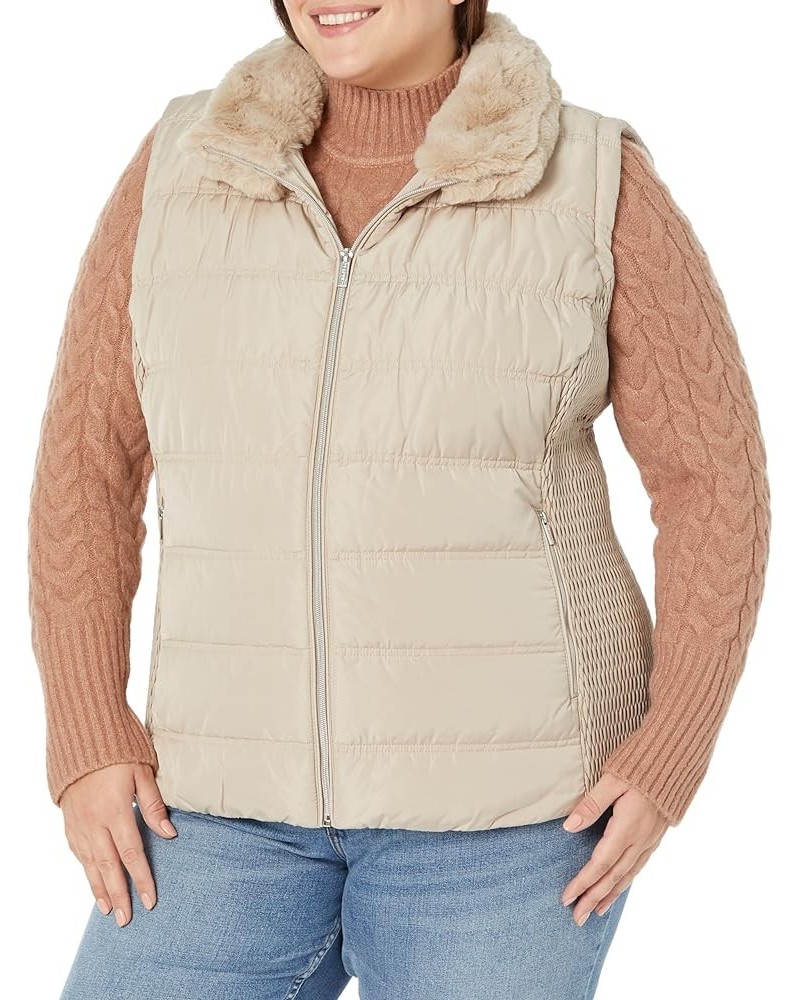 Women's Plus Quilted Vest with Fur Collar Latte $26.07 Vests