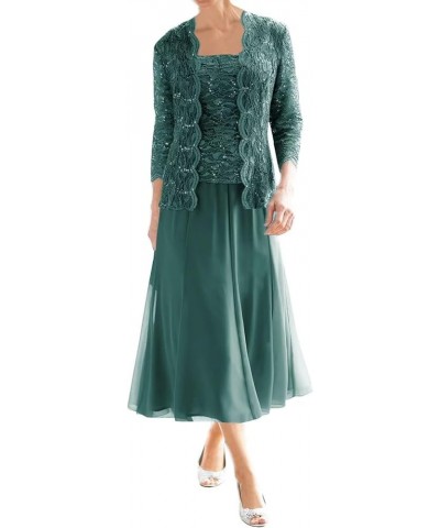 Mother of The Bride Dresses for Wedding Tea Length Lace Chiffon Formal Dress Grandmother Dresses with Jackets Peacock $36.03 ...