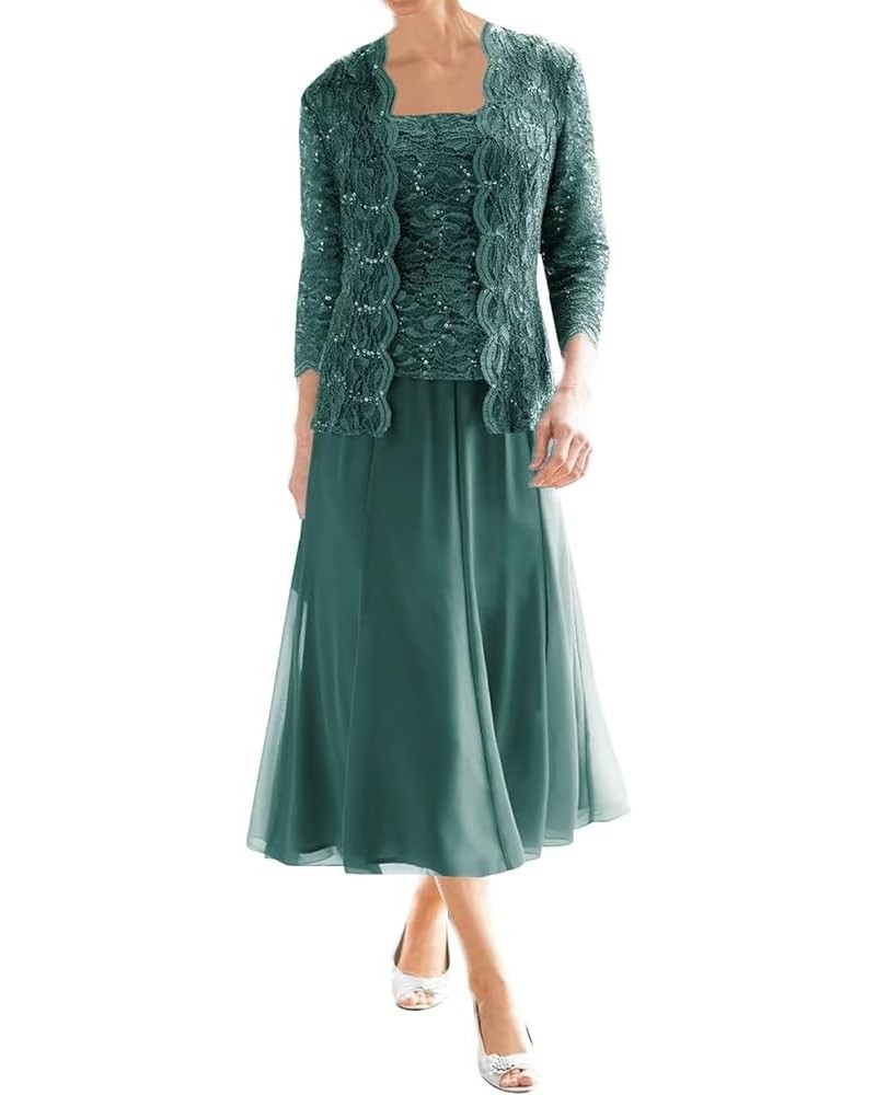 Mother of The Bride Dresses for Wedding Tea Length Lace Chiffon Formal Dress Grandmother Dresses with Jackets Peacock $36.03 ...