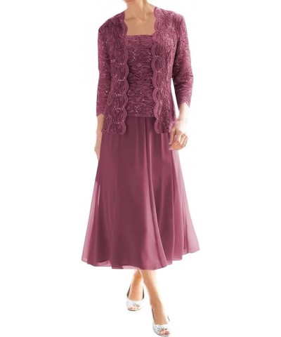 Mother of The Bride Dresses for Wedding Tea Length Lace Chiffon Formal Dress Grandmother Dresses with Jackets Peacock $36.03 ...