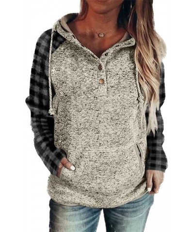 Women's Hoodie Graphic Print Hooded Button Collar Drawstring Pullover Sweatshirts Casual Long Sleeve Tops Shirts Grey Plaid $...