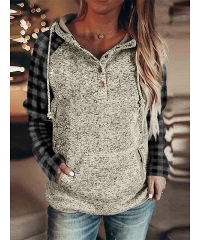 Women's Hoodie Graphic Print Hooded Button Collar Drawstring Pullover Sweatshirts Casual Long Sleeve Tops Shirts Grey Plaid $...