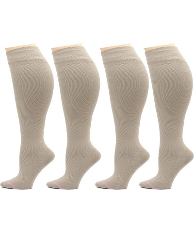 4 Pairs Women's Plus Size Wide Calf Compression Knee High Socks Graduated Support Solid Beige $26.09 Activewear