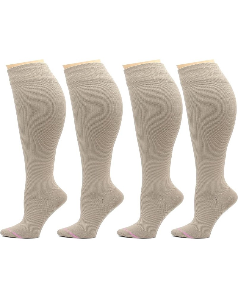 4 Pairs Women's Plus Size Wide Calf Compression Knee High Socks Graduated Support Solid Beige $26.09 Activewear