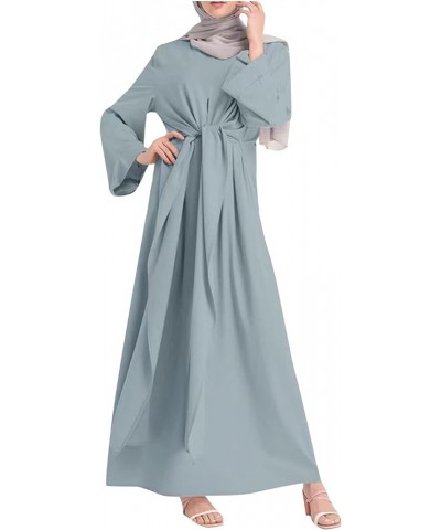 Muslim Dresses for Women Long Retro Hooded Long Sleeve Solid Color Round Neck Maxi Dresses 2-light Blue $13.72 Dresses