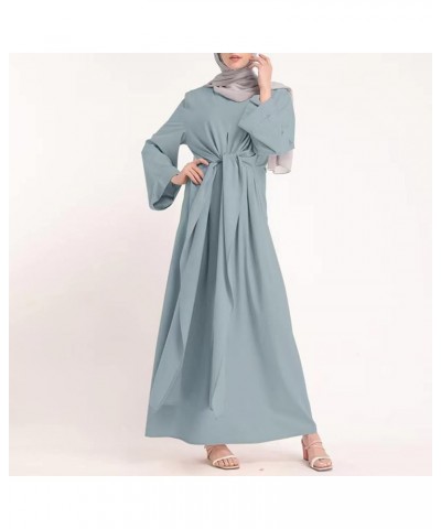 Muslim Dresses for Women Long Retro Hooded Long Sleeve Solid Color Round Neck Maxi Dresses 2-light Blue $13.72 Dresses