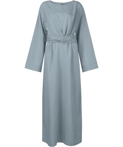 Muslim Dresses for Women Long Retro Hooded Long Sleeve Solid Color Round Neck Maxi Dresses 2-light Blue $13.72 Dresses