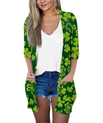 St Patricks Day Cardigan for Women,Long Sleeve Shamrock Print Cardigan Round Neck Fashion Outfit Plus Size Slim Fit Cardigans...