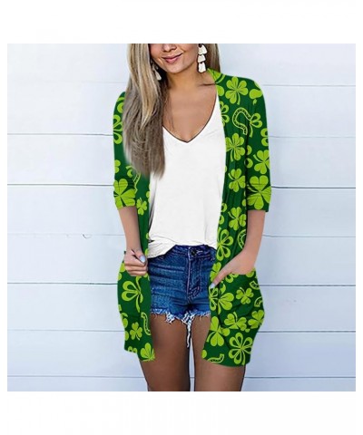 St Patricks Day Cardigan for Women,Long Sleeve Shamrock Print Cardigan Round Neck Fashion Outfit Plus Size Slim Fit Cardigans...