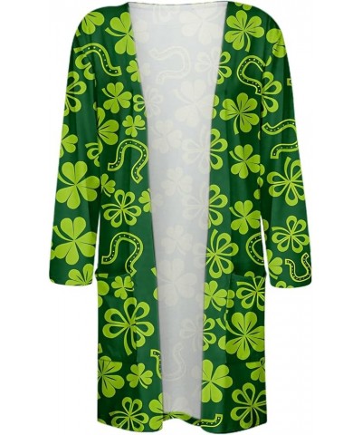 St Patricks Day Cardigan for Women,Long Sleeve Shamrock Print Cardigan Round Neck Fashion Outfit Plus Size Slim Fit Cardigans...