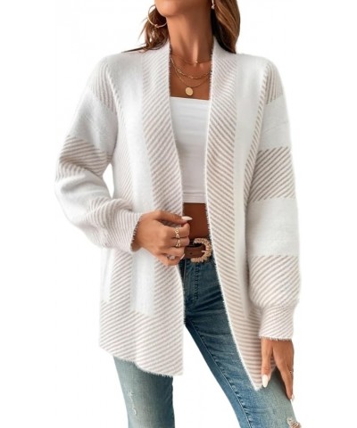 Women's 2023 Summer and Autumn Casual Open-Front C Frenchy Striped Pattern Drop Shoulder Cardigan X-Small White $35.56 Sweaters