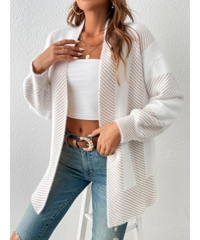 Women's 2023 Summer and Autumn Casual Open-Front C Frenchy Striped Pattern Drop Shoulder Cardigan X-Small White $35.56 Sweaters