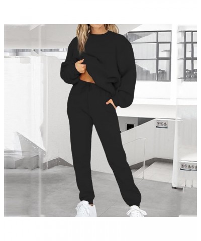 Women's Workout Outfits 2 Pieces Jogger Tracksuit Long Sleeve Tops Plus Size High Waist Pants Sweat Suits C black $10.06 Acti...