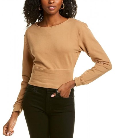 Women's Pearl Embellished Sweatshirt with Back Cut-Out Chai $20.18 Activewear