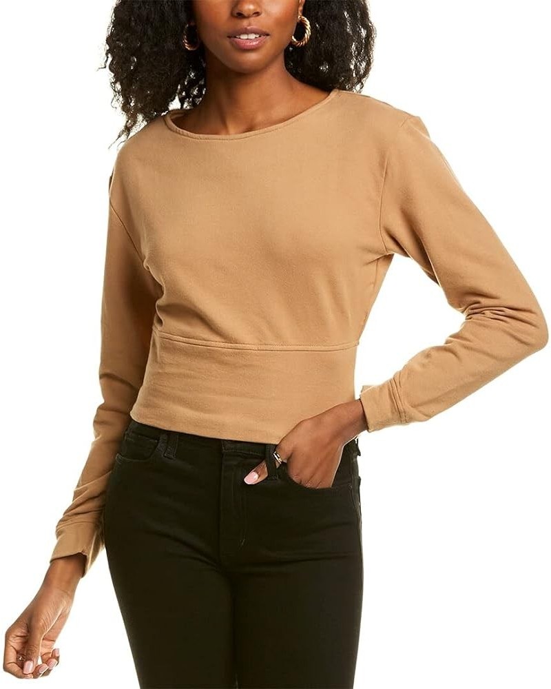 Women's Pearl Embellished Sweatshirt with Back Cut-Out Chai $20.18 Activewear