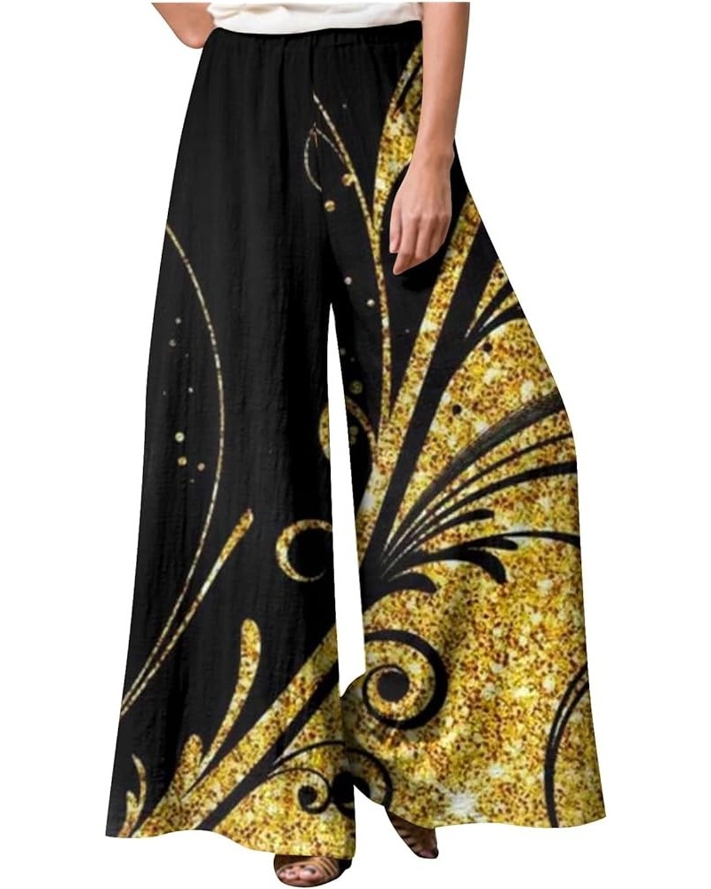 Women's Travel Pants Fashion Loose Casual Print Elastic Waist Pocketless Wide Leg Casual Pants Dress Pants, S-5XL Yellow $8.4...