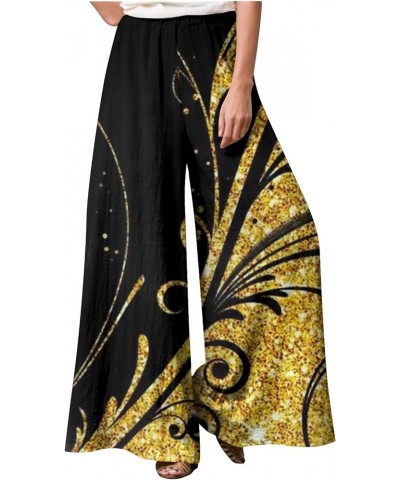 Women's Travel Pants Fashion Loose Casual Print Elastic Waist Pocketless Wide Leg Casual Pants Dress Pants, S-5XL Yellow $8.4...