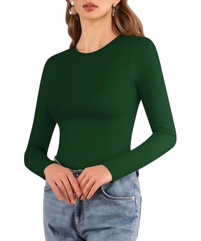 Crew Neck Long Sleeve T Shirts for Women Fitted Shirts Tight Neck T Shirts Basic Tee Tops Long Sleeve Long Sleeve Deep Green ...