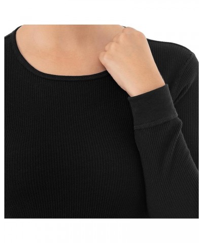 Women's Micro Waffle Premium Thermal Underwear Tee Shirt Black $11.12 Underwear