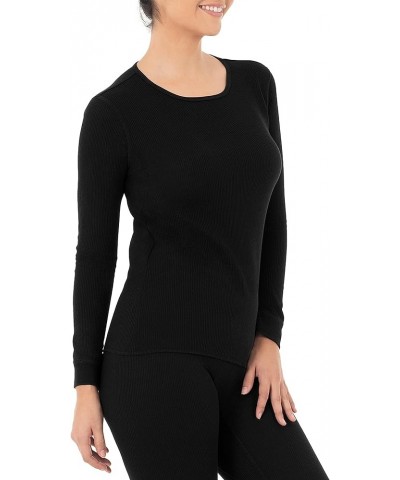 Women's Micro Waffle Premium Thermal Underwear Tee Shirt Black $11.12 Underwear