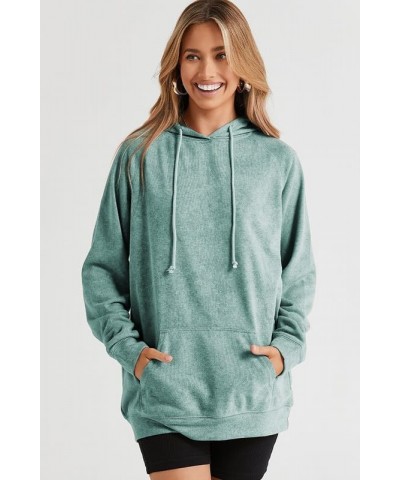 Women's Casual Hoodies Long Sleeve Solid Lightweight Pullover Tops Loose Sweatshirt with Pocket B Green $21.59 Hoodies & Swea...