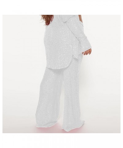 Sequins Wide Leg Pants for Women Loose Elastic High Waist Shiny Casual Party Glitter Bling Straight Leg Dress Pants White $11...