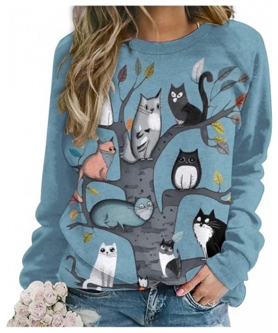 Cat Sweatshirts for Women Plus Size Novelty Funny Graphic Sweatshirts Crewneck Long Sleeve Trendy Cute Kitty Pullover Blue $1...