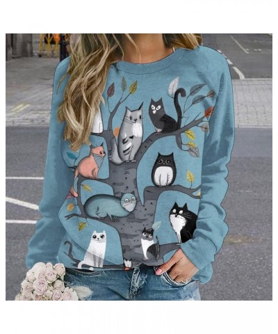 Cat Sweatshirts for Women Plus Size Novelty Funny Graphic Sweatshirts Crewneck Long Sleeve Trendy Cute Kitty Pullover Blue $1...