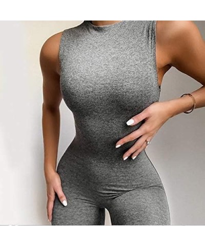 Womens Summer Sleeveless Romper Slim Bodysuit Overall Outfit Jumpsuit Clothes Grey $8.95 Jumpsuits