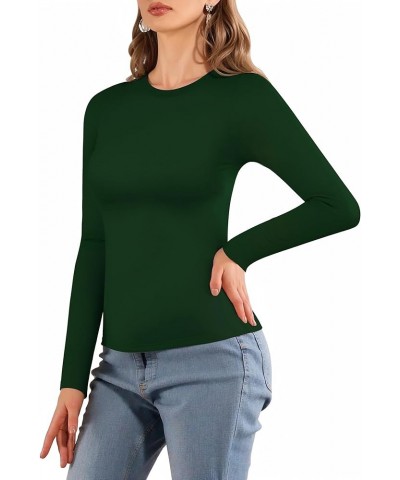 Crew Neck Long Sleeve T Shirts for Women Fitted Shirts Tight Neck T Shirts Basic Tee Tops Long Sleeve Long Sleeve Deep Green ...