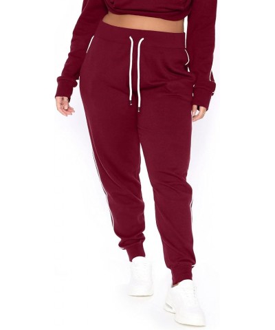 Women L-5X Plus Size High Waisted Sweatpants Drawstring Jogger Pants Tapered Athletic Workout Yoga Lounge Pants C03 Burgundy ...