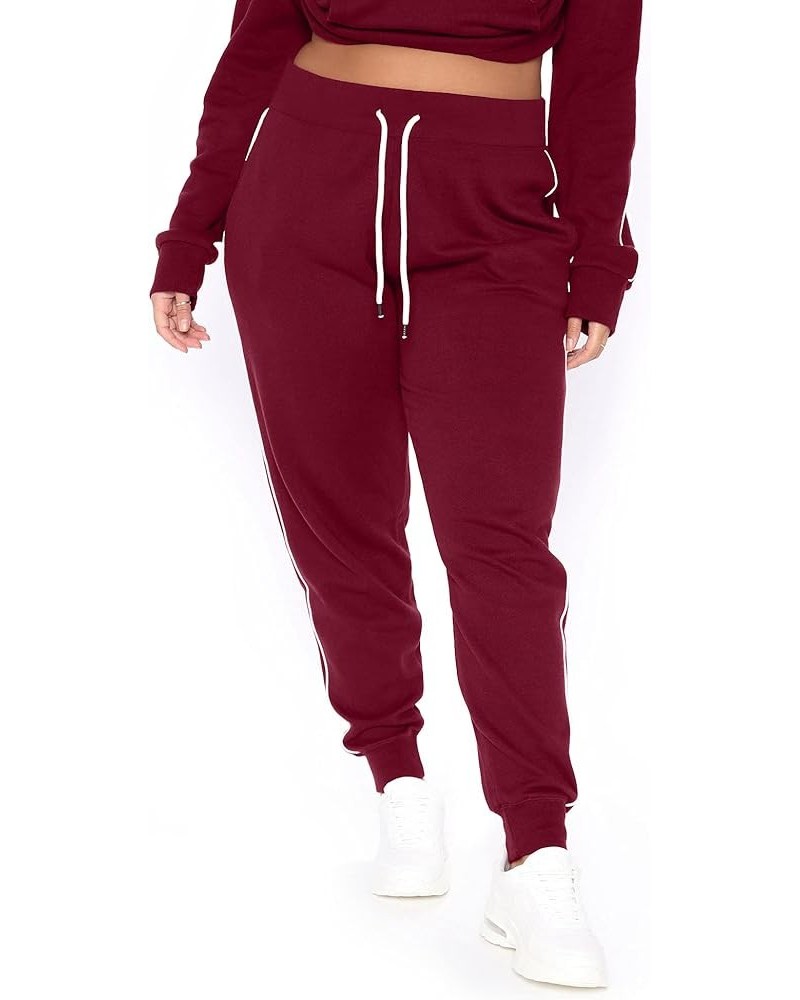 Women L-5X Plus Size High Waisted Sweatpants Drawstring Jogger Pants Tapered Athletic Workout Yoga Lounge Pants C03 Burgundy ...